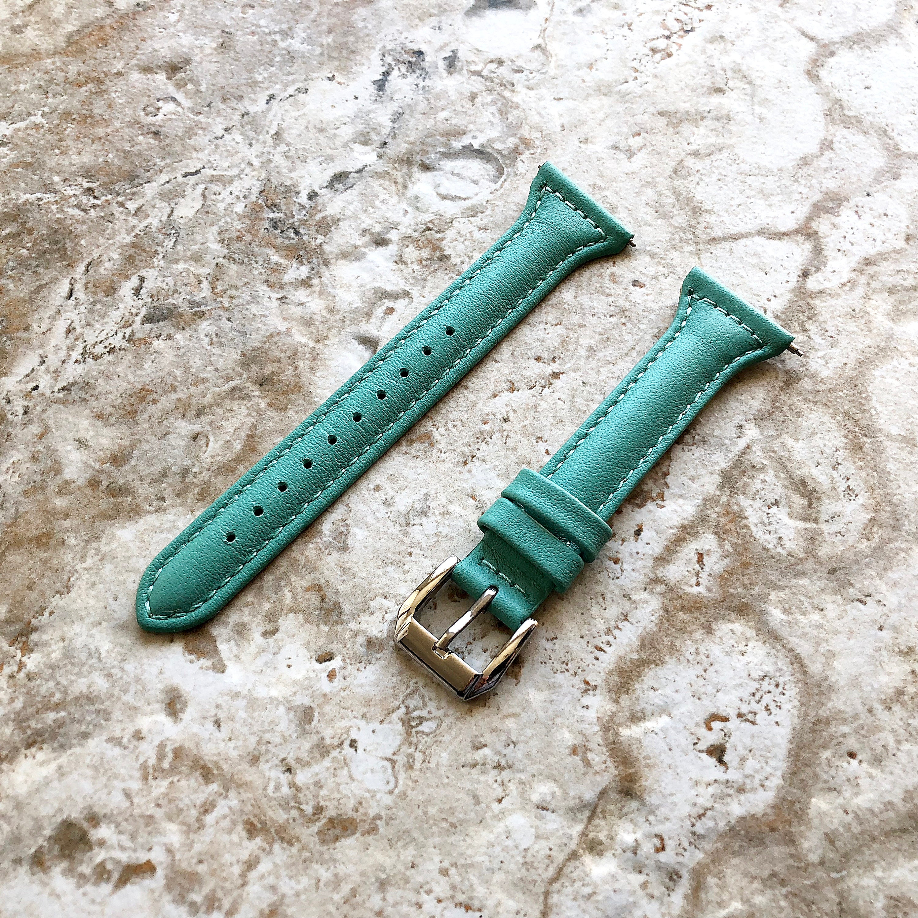 22mm Green Slim and Elegant Soft Leather Watch Strap Band for Wrist Hand Watches - Quick Release Pins Included Easy and Ready to Attach
